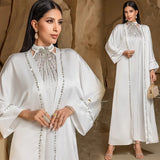 White Two Piece Set Muslim Women Kimono Abaya Dubai Kaftan Arab Robe Fashion Diamond Dress Evening Morocco Caftan Eid Ramadan