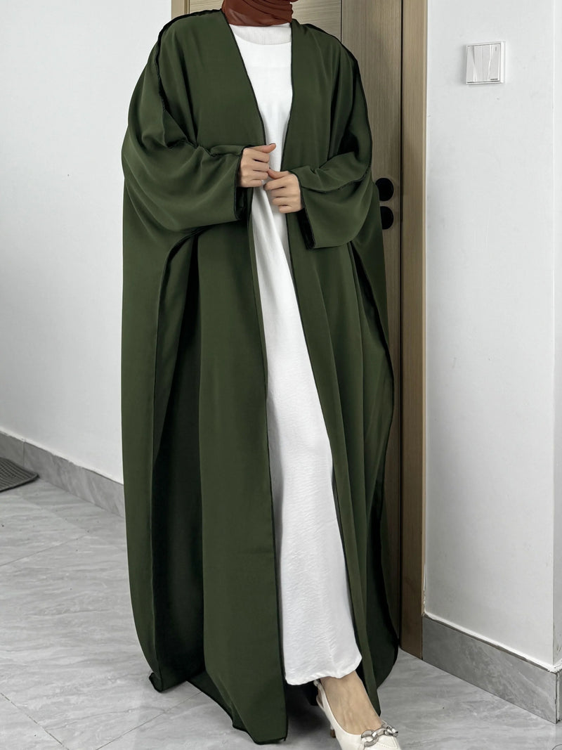 Solid Open Front Simple Abayas, Elegant Long Sleeve Maxi Length Cover Up, Women's Clothing