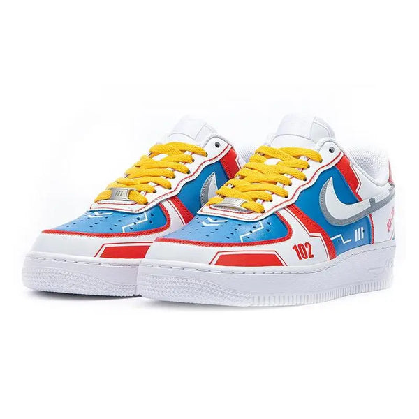 [Custom Men's mechanical style white, red and blue]Nike Air Force 1 07 Coverage Warm Low-Top Skateboard Shoes Men's Red White