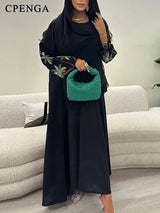 Eid Ramadan Black Muslim Modest Dress for Women Embroidery Saudi Arabic Femme Open Plain Abaya Islam Turkey Dress Morocco Kaftan