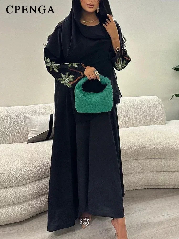 Eid Ramadan Black Muslim Modest Dress for Women Embroidery Saudi Arabic Femme Open Plain Abaya Islam Turkey Dress Morocco Kaftan