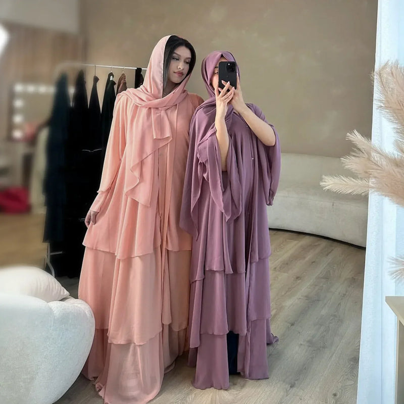 Chiffon Hijab Dresses for Women Muslim Open Kimono Abaya Modest Kaftan Dubai Arabic Robe Islamic Kebaya Jalabiya Caftan Clothing