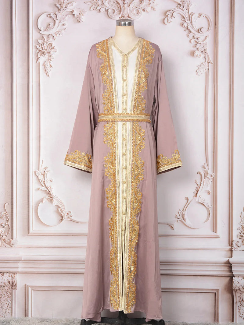 Maxi Dresses 2 Piece Sets Eid Muslim Abayas for Women Dubai Party Long Robe Beading Jalabiya Morocco Kaftan Ramadan Vestidos
