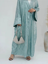 Shiny Batwing Satin Open Kimono Abaya Dubai Luxury 2024 Muslim Abayas For Women Kaftan Dress Islamic Clothing Femme