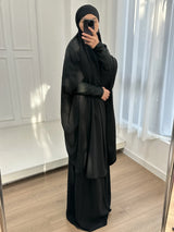 2 Piece Set Hooded Abayas and Skirt for Muslim Women Hijab Dresses Eid Ramadam Prayer Garment Islamic Clothing Pink Black