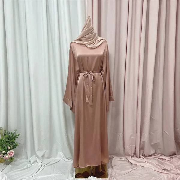 Muslim Women Hijab Dress Satin Abaya Scarf Robe Ramadan Modest Prayer Islamic Clothing Robe Eid Jalabiya Kaftan Caftan Marocain