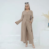 New Muslim Sets for Women Button Long Tops Pants 2 Piece Suit Dress Turkey Kaftan Dubai Abaya Eid Ramadan Islam Clothing Outfits