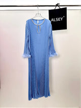 Abaya Women Dress Muslim Pleated Feather Dubai Vestidos Largos Long Dresses Kaftan Arab Robe Party Caftan Jalabiya Ramadan