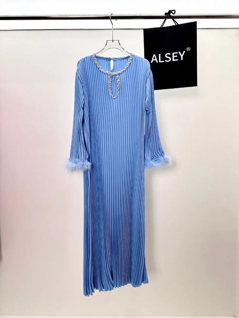 Abaya Women Dress Muslim Pleated Feather Dubai Vestidos Largos Long Dresses Kaftan Arab Robe Party Caftan Jalabiya Ramadan