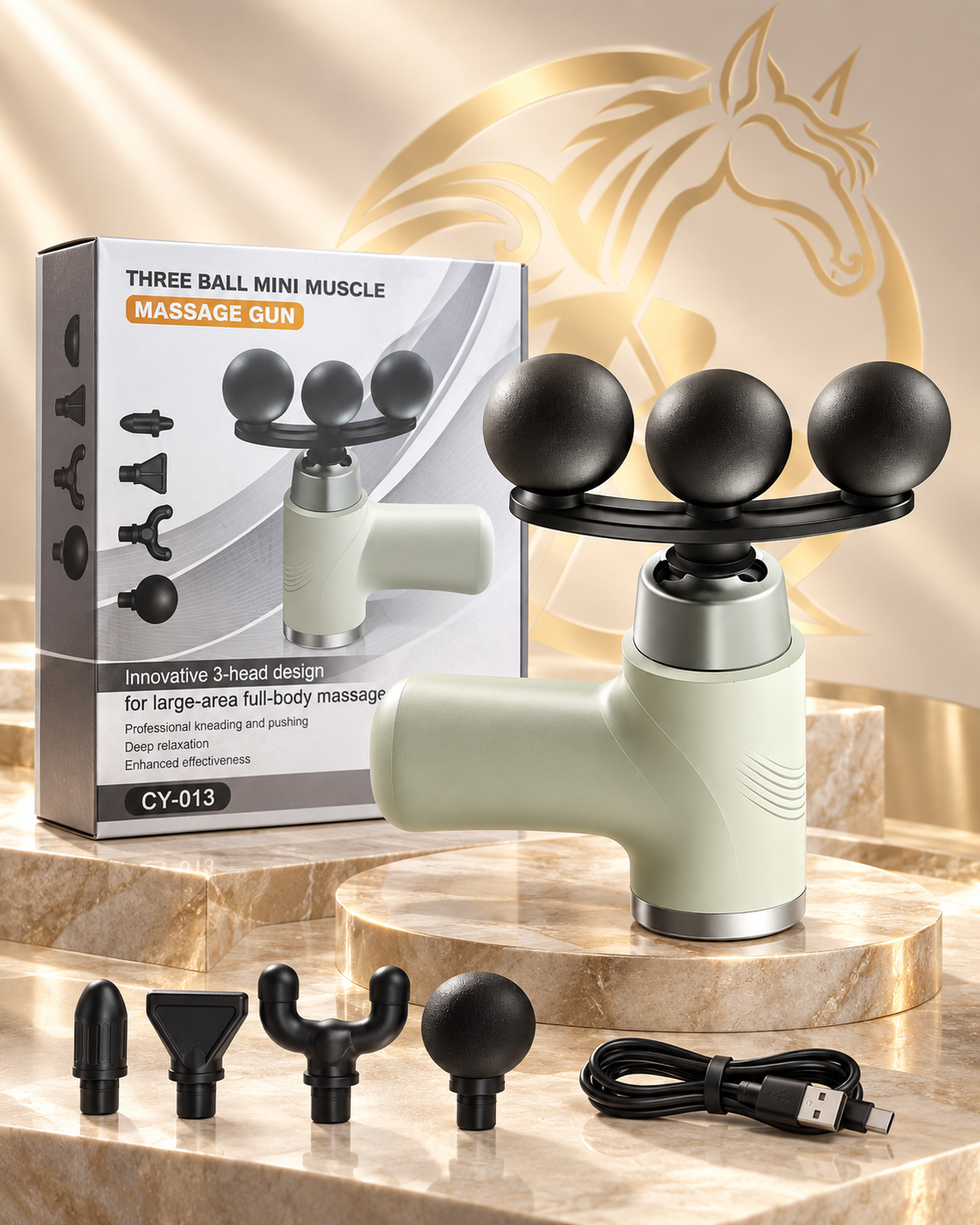 CY-013 Three-Ball Mini Massage Gun box and accessories