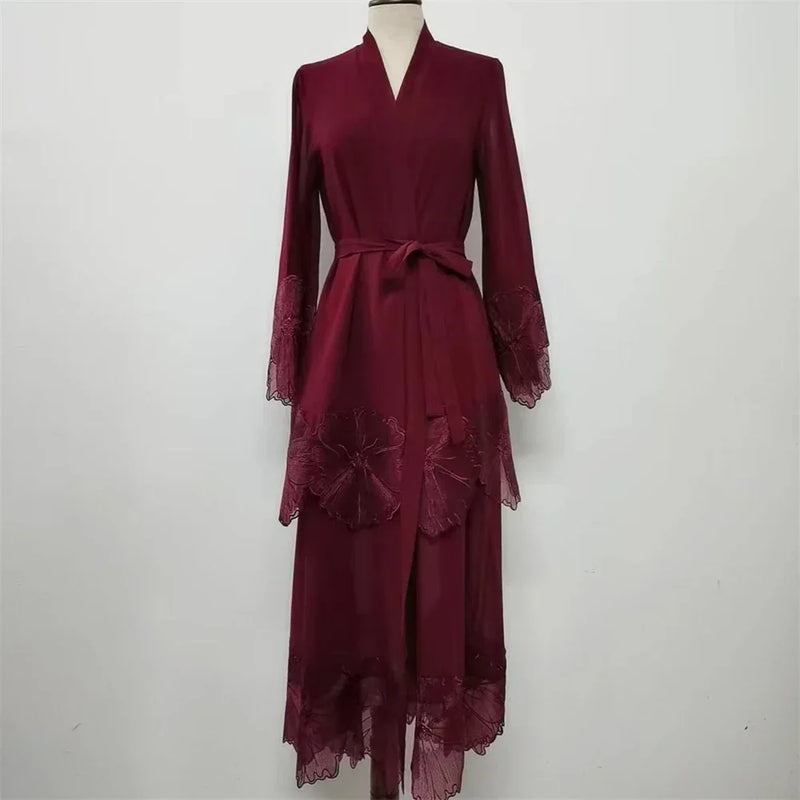 Muslim Women Embroidery Maxi Dress Eid Ramadan Kimono Cardigan Flower Abaya Dubai Turkey Kaftan Islamic Clothing Arab Robe Gown