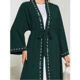 Eid Mubarak Djellaba Femme Longue Musulmane Open Abaya Dubai Turkey Kaftan Muslim Women Beaded Maxi Dress Kimono Jalabiya Robe