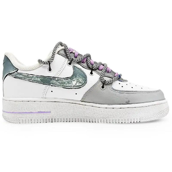 [Custom Ninth Street 2.0]Nike Air Force 1 Skateboard Shoes Unisex Low-Top Gray/White/Gray Blue/Purple/Blue/Black