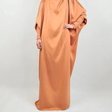 Muslim Fashion Abaya for Women Solid Satin One-piece Prayer Dress with Headscarf Saudi Arab Islamic Clothing Modesty Kaftan Robe