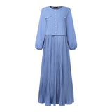 2025 ZANZEA Autumn Maxi Long Dress Women Elegant Long Sleeve Solid Pleated Sundress Patchwork Dresses Muslim Abaya Robe Femme