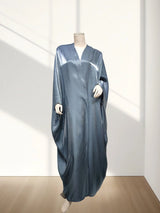 Hot sale Summer Women Islamic Clothing Shinny Polyester Thin Fabric Puff Sleeves Dubai Open Abaya for Muslim Women