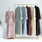 Chiffon Sheer Open Abaya Set Hijabi Muslim Women Party Ramadan Islamic Clothing  Dubai Turkey Kaftan Crepe Kimono Open Abayas