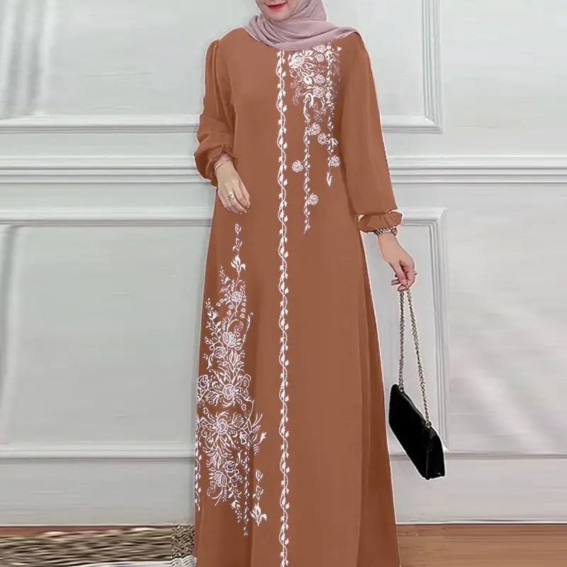 Women Stylish Floral Printed Maxi Dress Muslim Abaya ZANZEA Eid Mubarak Robe Elegant Long Sleeve Casual Vestidos Kaftan IsIamic