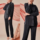 Malaysia Plain Muslim Women Long Sleeve Tops Blouse Pants Islam Abaya Dubai Ramadan Arab Clothes 2 Piece Set Modest Kaftan Suit