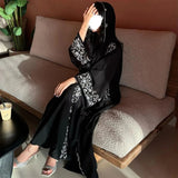 Luxury Ramadan Black Abaya 2025 Open Abaya Eid Gold Embroidery Design Long Sleeve Dubai Abaya Women Muslim Dress