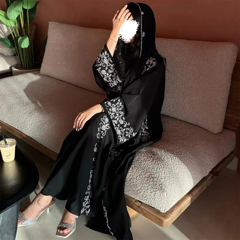 Luxury Ramadan Black Abaya 2025 Open Abaya Eid Gold Embroidery Design Long Sleeve Dubai Abaya Women Muslim Dress