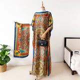 NEW Fashion Summer Dress With Big Scarf Dubai Turkey Kaftan Muslim Loose Abaya Women African Casual Maxi Peacock Shawl Robe