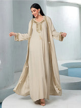 Women Abaya 2 Piece Set Diamond Party Long Dresses Muslim Caftan Robe Jalabiya Ramadan Kaftan 2025 Vestidos Largos