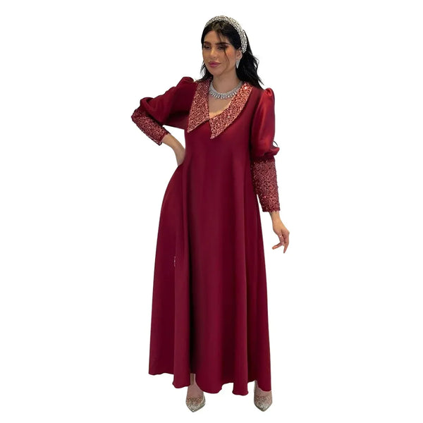 Abaya Dubai Turkey Muslim Women Long Loose Maxi Dress Women's Robe Fashion Sequin Beaded Splicing Middle East Dress