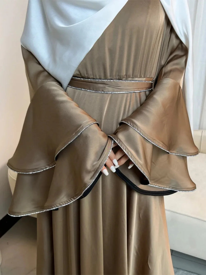 Flare Sleeve Dress for Women Abaya Muslim Women 3 Piece Set Dresses Sashes Scarf Vestidos Jalabiya Arab Robe Ramadan 2025