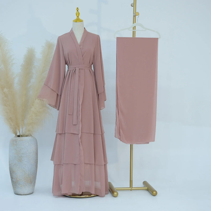 Chiffon Hijab Dresses for Women Muslim Open Kimono Abaya Modest Kaftan Dubai Arabic Robe Islamic Kebaya Jalabiya Caftan Clothing