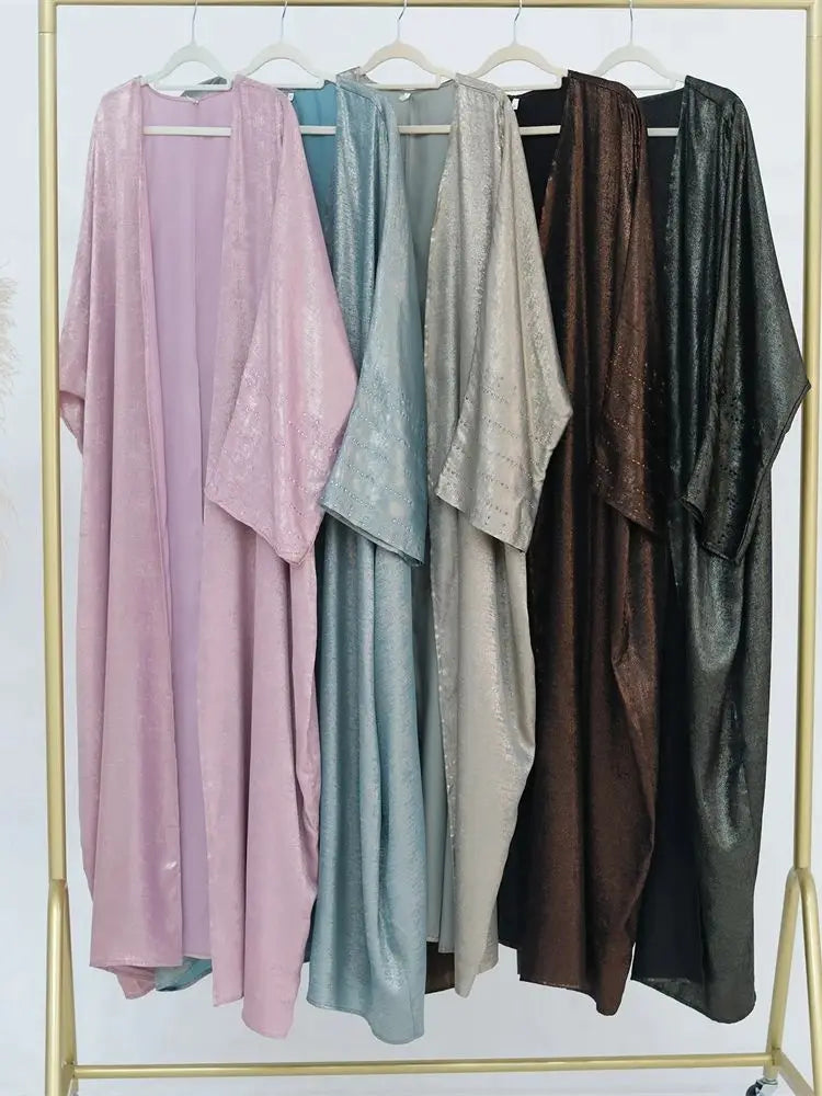 Shiny Satin Open Kimono Abaya Dubai Luxury 2025 Muslim Abayas For Women Kaftan Dress Islam Clothing Robe Femme Musulmane Caftan