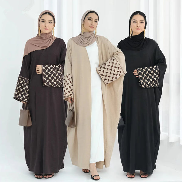 New Embroidery Abayas for Women Muslim Dress Dubai Turkey Kaftan Kimono Caridgan Open Abaya Kebaya Islam Jalabiya Caftan Gown