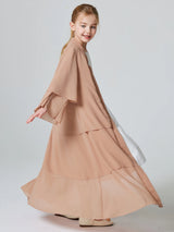 Kebaya Muslim Girls Abaya 3 Layered Chiffon Kids Abaya Dress Open Front   Outerwear (Without Hijab)