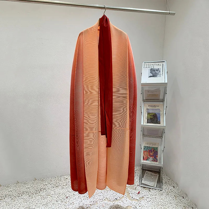 Wind Coat for Women 2024 Autumn New Style Gradient Color, Plus Fat and Enlarged Bat Sleeves, Scarf Style Long Outerwear