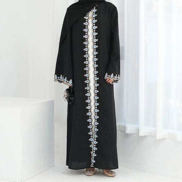 Flower Embroidery Abayas for Women Muslim Dress Dubai Open Abaya Turkey Kaftan Kebaya Caftan Marocain Femme Robe New