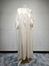 Eid Ramadan Silky Beige Abaya Button Sleeve Open Abayas And Khimar Women Party Evening Kaftan Caftan Kebaya Vestido Cardigan