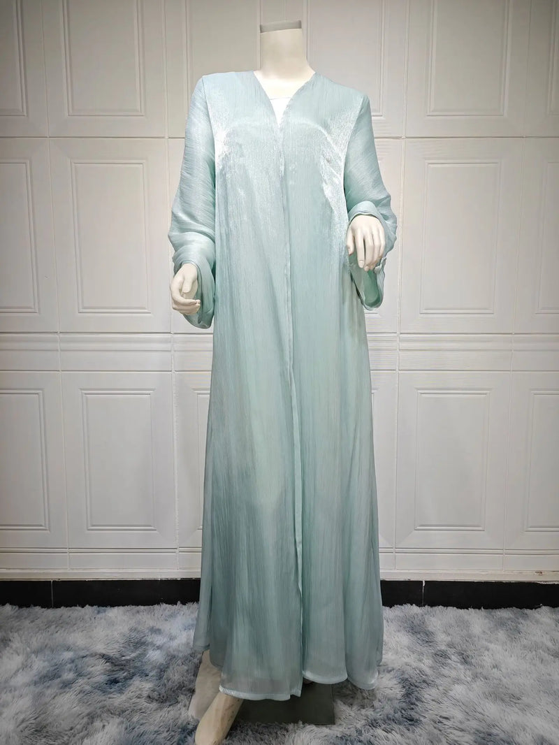 Eid Ramadan Silky Beige Abaya Button Sleeve Open Abayas And Khimar Women Party Evening Kaftan Caftan Kebaya Vestido Cardigan