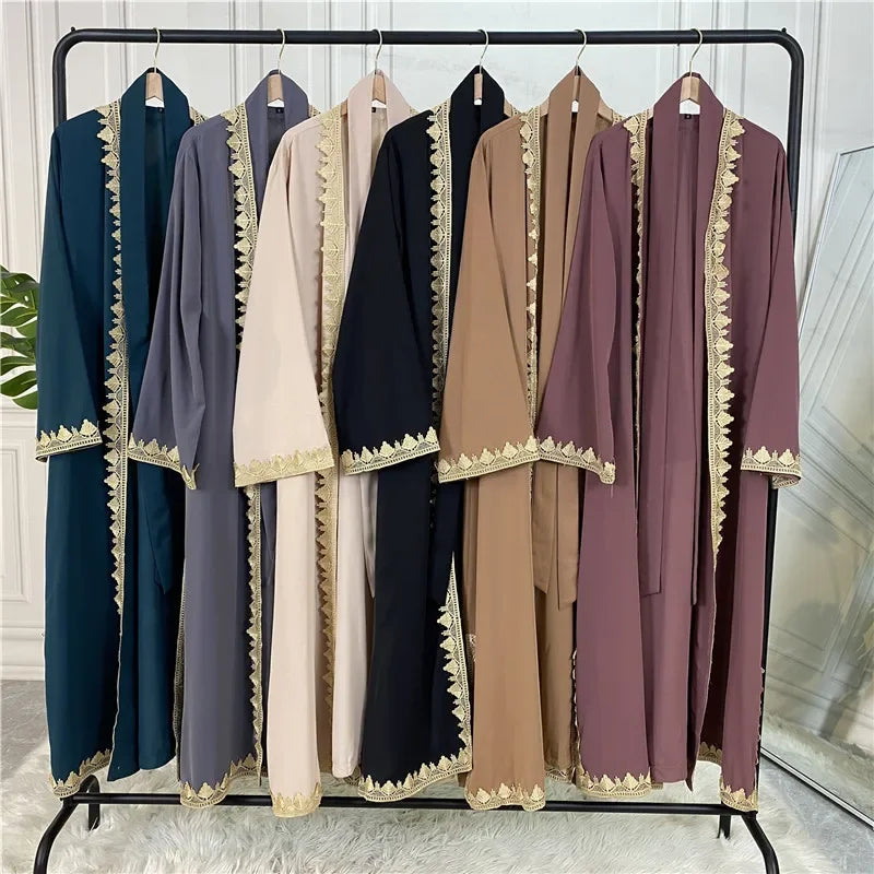 Lace Embroidery Abaya for Women Muslim Dress Dubai Turkish Kaftan Kimono Eid Ramadan Jalabiya Islam Kebaya Caftan Marocain Femme