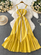 Beach Vaion Sle Long Lace Trimmed Summer Sweet Waist Cinching Maxi Dr Women's Svel High Waist A-Line Gown