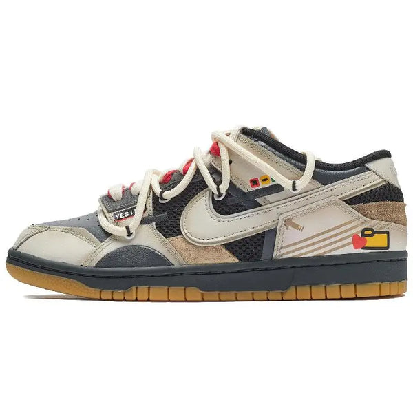 [Custom Men's retro indicator light S-BOX]Nike Dunk Scrap Low-Top Skateboard Shoes Men's Gray White