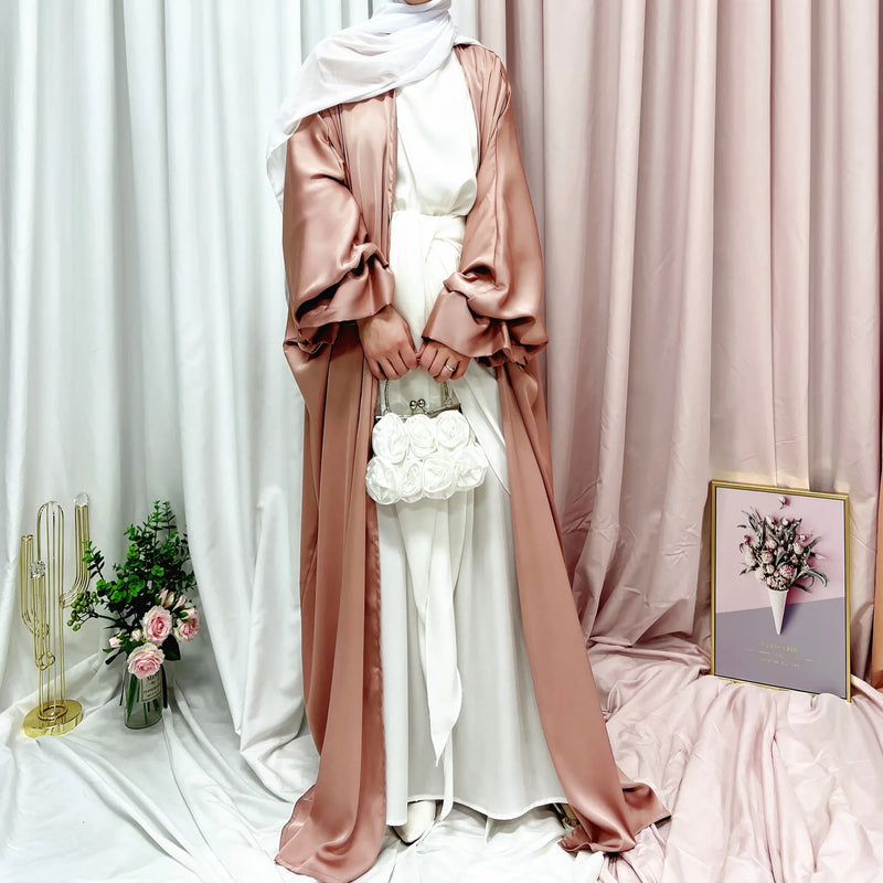 Muslim Elegant Puff Sleeve Long Dress Women's Prayer Garment Dubai 2024 Luxury Kaftan Kebaya Turkey Party Ramadan Abaya Beige