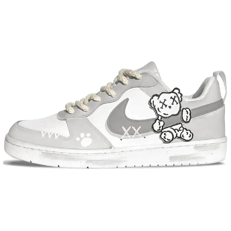 [Custom Starry Bear]Nike Court Borough Skateboard Shoes Women's Low-Top White/Gray