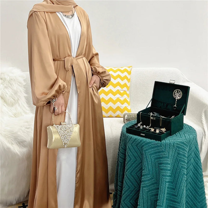 2025 NEW Muslim Abaya Dress for Women Puff Sleeve Cardigan Elegant Abayas Islam Women's Dress Monochromatic Europe and America