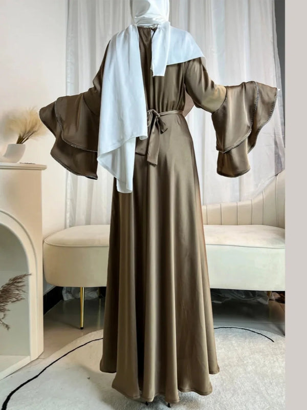Flare Sleeve Dress for Women Abaya Muslim Women 3 Piece Set Dresses Sashes Scarf Vestidos Jalabiya Arab Robe Ramadan 2025