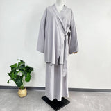 Eid Muslim Women Two Piece Set Kaftan Islam Lace Up Tops Skirt Suits Morocco Ensembles Abaya Turkey Ramadan Modest Outfits