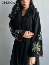 Eid Ramadan Black Muslim Modest Dress for Women Embroidery Saudi Arabic Femme Open Plain Abaya Islam Turkey Dress Morocco Kaftan
