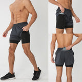 Men's Running Shorts Quick-drying Fitness Black Double Layer Shorts Men New Sport Workout Training Bodybuilding Short Pants