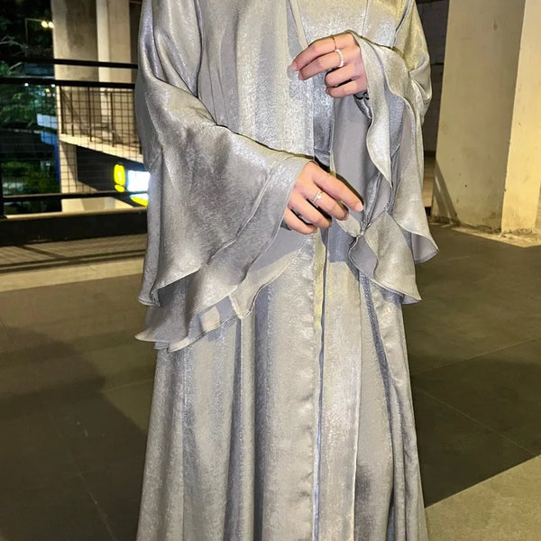 Muslim Abaya For Women Eid Dress 2 Piece Set Morocco Ramadan Satin Lace-up Abayas Kaftan Islam Cardigan Dubai Arab Long Robe
