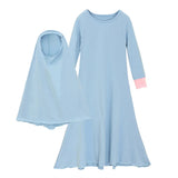 Muslim Islamic Baby Girls Ramadan Abaya With Hijab Full Length Robe Burka Maxi Little Kids Kaftan Girls Prayer Dresses Gowns