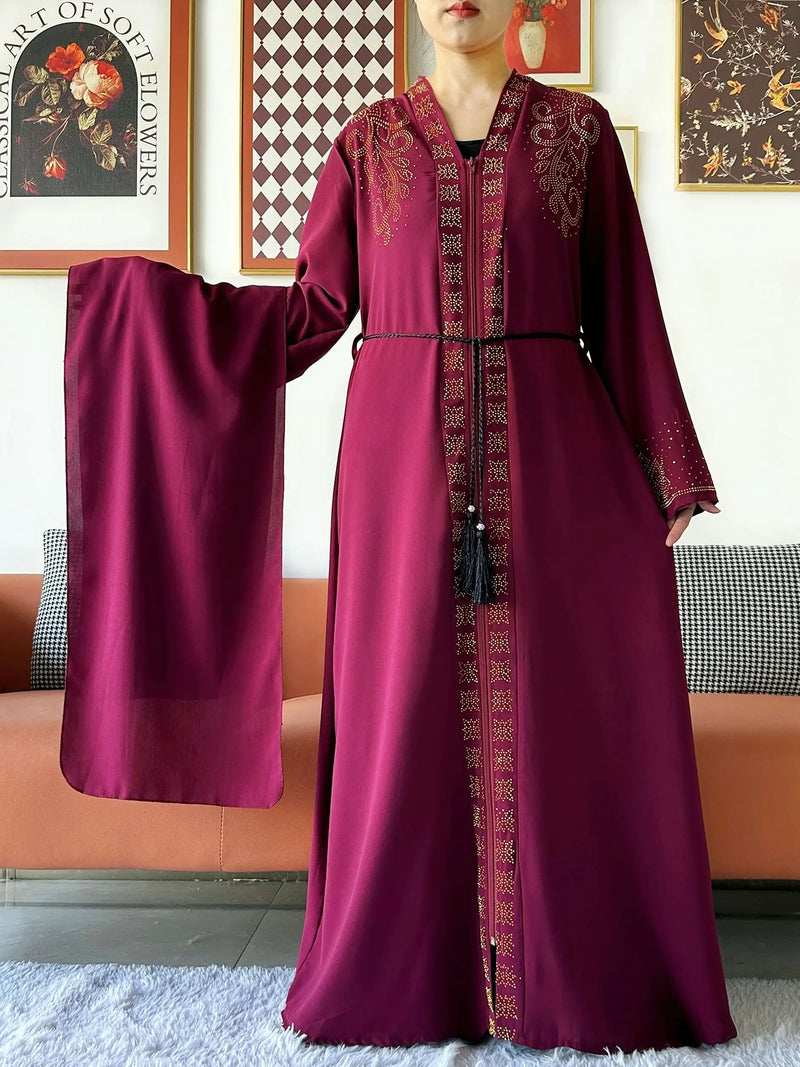 2025 New Lady Elegant Dress Chiffon Open Abaya with Zipper Muslim Women Dress Islamic Clothing Cardigan Abaya Women Muslim Dress